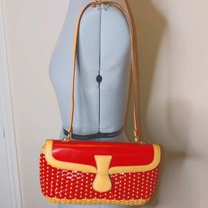 Falor Le Borse baguette red leather woven bag EUC